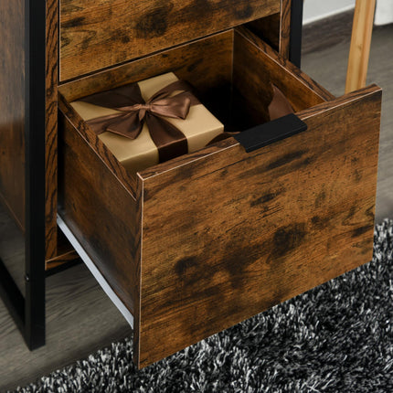 Industrial 3-Drawer Storage Chest Cabinet Organizer with Metal Frame - Brown
