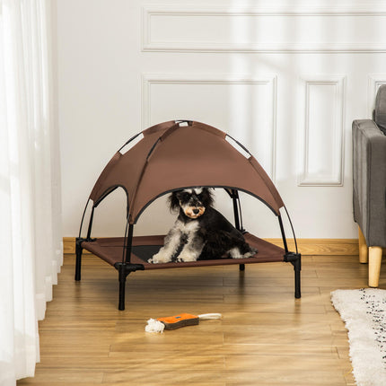 Raised Waterproof Elevated Dog Bed with UV Canopy for Medium Dogs - Coffee