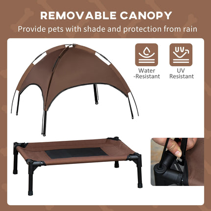 Raised Waterproof Elevated Dog Bed with UV Canopy for Medium Dogs - Coffee