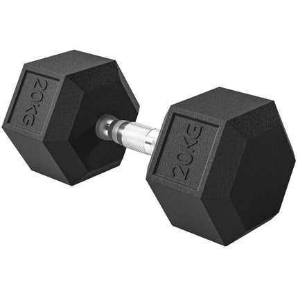 20KG Single Rubber Hex Dumbbell Portable Heavyweight Training - Black