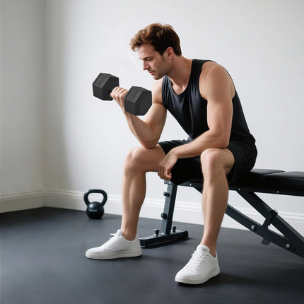 20KG Single Rubber Hex Dumbbell Portable Heavyweight Training - Black