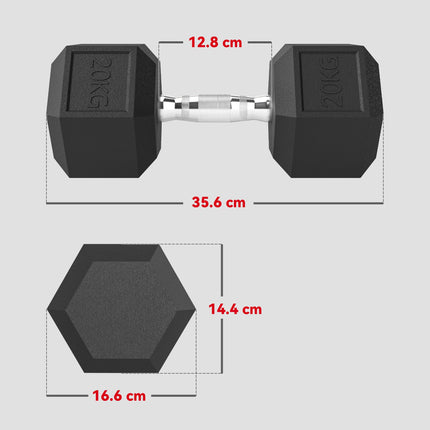 20KG Single Rubber Hex Dumbbell Portable Heavyweight Training - Black