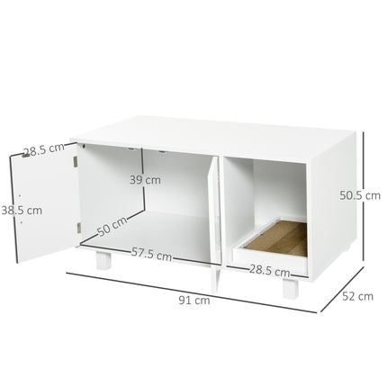 Wooden Cat Litter Box Enclosure with Scratcher, Magnetic Doors & Nightstand Design - White