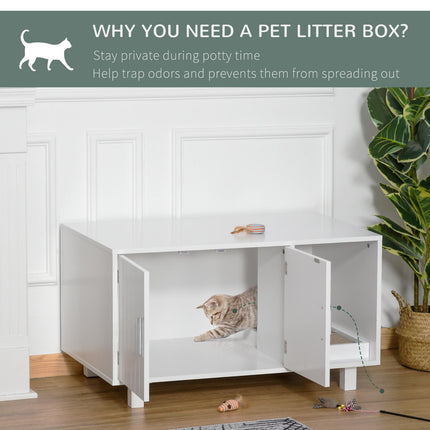 Wooden Cat Litter Box Enclosure with Scratcher, Magnetic Doors & Nightstand Design - White