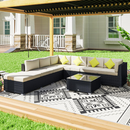 8 Piece Rattan Garden Sofa Set with Aluminium Frame - Black