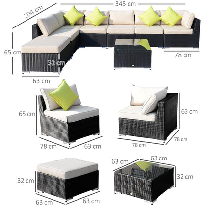 8 Piece Rattan Garden Sofa Set with Aluminium Frame - Black