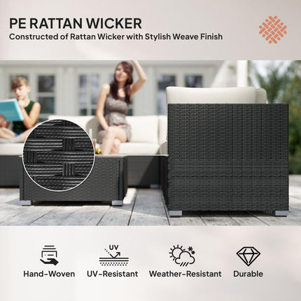 8 Piece Rattan Garden Sofa Set with Aluminium Frame - Black
