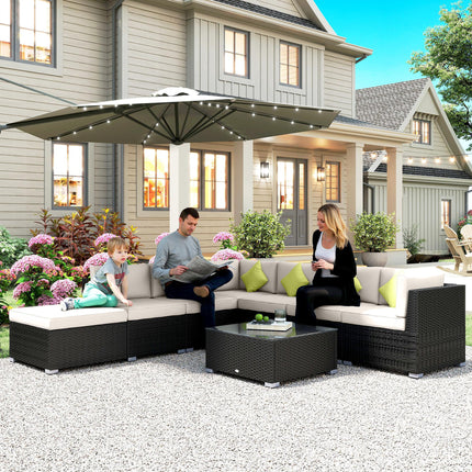 8 Piece Rattan Garden Sofa Set with Aluminium Frame - Black