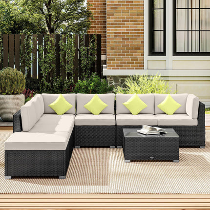 8 Piece Rattan Garden Sofa Set with Aluminium Frame - Black