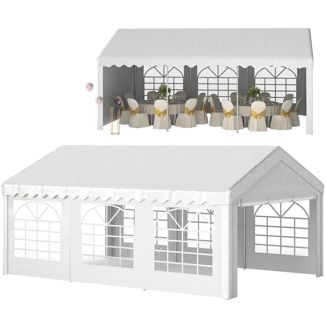 6m x 4m Party Tent Shelter with Removable Sidewalls & Doors, Heavy Duty Steel Frame - White