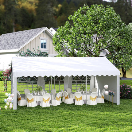 6m x 4m Party Tent Shelter with Removable Sidewalls & Doors, Heavy Duty Steel Frame - White