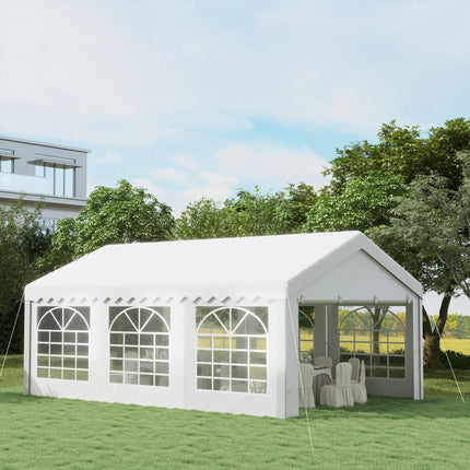 6m x 4m Party Tent Shelter with Removable Sidewalls & Doors, Heavy Duty Steel Frame - White