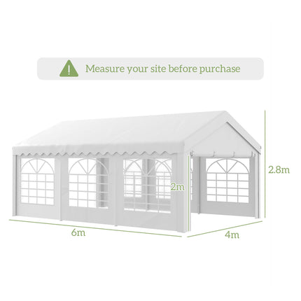 6m x 4m Party Tent Shelter with Removable Sidewalls & Doors, Heavy Duty Steel Frame - White