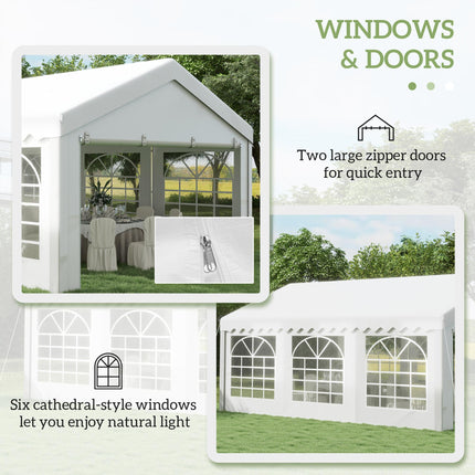 6m x 4m Party Tent Shelter with Removable Sidewalls & Doors, Heavy Duty Steel Frame - White