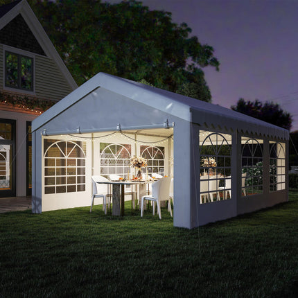 6m x 4m Party Tent Shelter with Removable Sidewalls & Doors, Heavy Duty Steel Frame - White