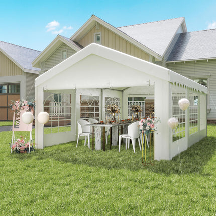6m x 4m Party Tent Shelter with Removable Sidewalls & Doors, Heavy Duty Steel Frame - White