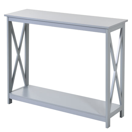 Console Table Hallway Desk with Storage Shelf and X Design - Grey