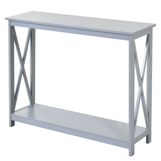 Console Table Hallway Desk with Storage Shelf and X Design - Grey