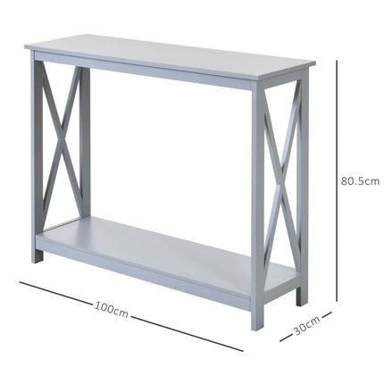 Console Table Hallway Desk with Storage Shelf and X Design - Grey