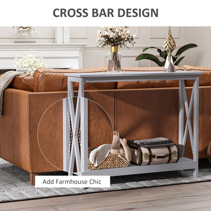 Console Table Hallway Desk with Storage Shelf and X Design - Grey