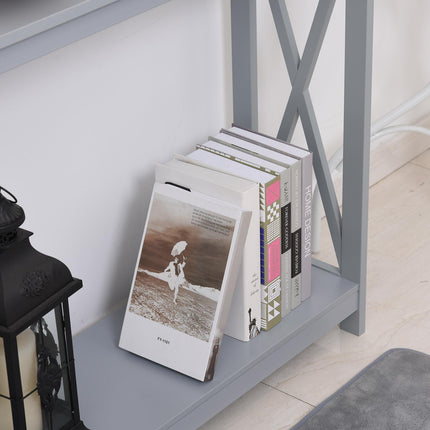 Console Table Hallway Desk with Storage Shelf and X Design - Grey