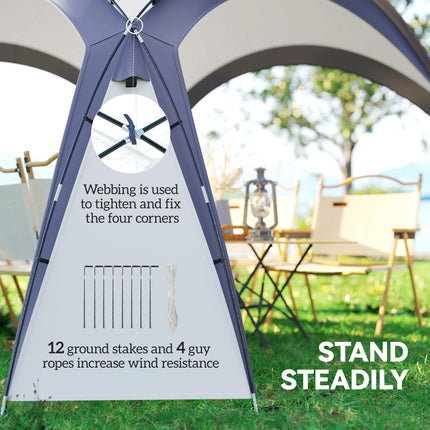 3.5 x 3.5M Outdoor Gazebo Tent Shelter with Fibreglass Poles - Cream and Blue