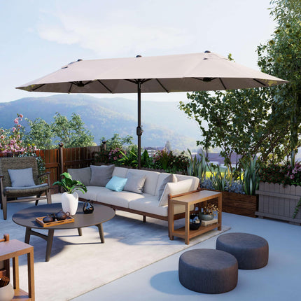 4.6m Double-Sided Patio Parasol with Crank Lift - Tan