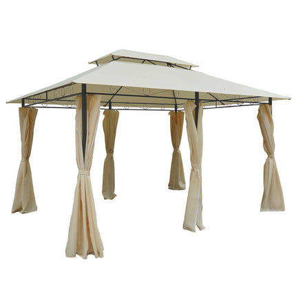4 Metre x 3 Metre Metal Gazebo Set with Curtains - Beige