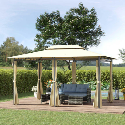 4 Metre x 3 Metre Metal Gazebo Set with Curtains - Beige