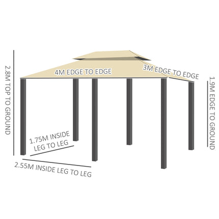 4 Metre x 3 Metre Metal Gazebo Set with Curtains - Beige