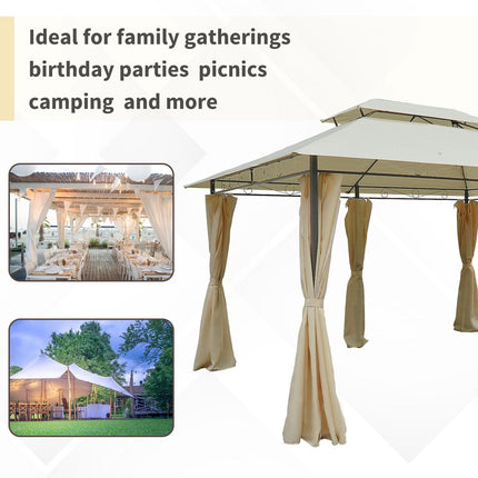 4 Metre x 3 Metre Metal Gazebo Set with Curtains - Beige