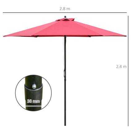 2.8m Garden Parasol Umbrella, Round Outdoor Market Table Umbrella Sun Shade Cano