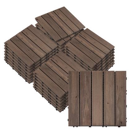 27-Piece Solid Wood Interlocking Decking Tiles Set 30x30cm - Black