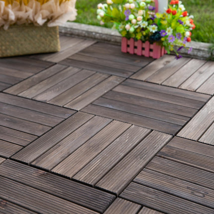 27-Piece Solid Wood Interlocking Decking Tiles Set 30x30cm - Black