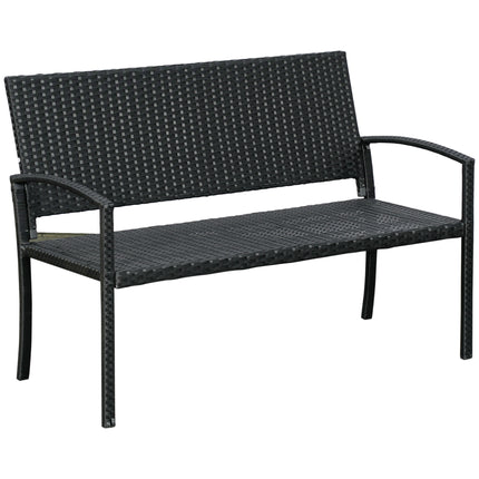 2 Seater Rattan Loveseat with Rust-Resistant Metal Frame - Black