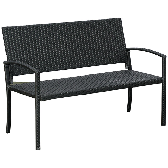 2 Seater Rattan Loveseat with Rust-Resistant Metal Frame - Black