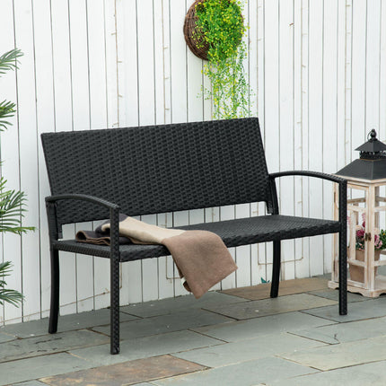 2 Seater Rattan Loveseat with Rust-Resistant Metal Frame - Black