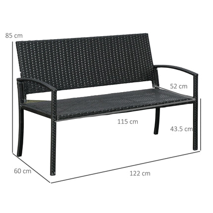 2 Seater Rattan Loveseat with Rust-Resistant Metal Frame - Black