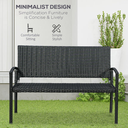 2 Seater Rattan Loveseat with Rust-Resistant Metal Frame - Black