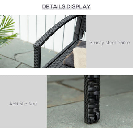 2 Seater Rattan Loveseat with Rust-Resistant Metal Frame - Black