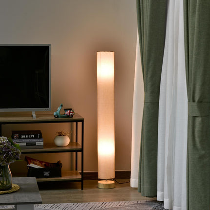 Floor Lamp for Living Room, 120cm Modern Standing Lamp with Linen Shade and Wood