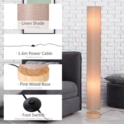 Floor Lamp for Living Room, 120cm Modern Standing Lamp with Linen Shade and Wood
