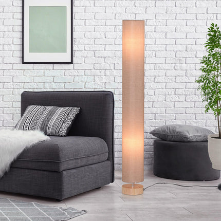 Floor Lamp for Living Room, 120cm Modern Standing Lamp with Linen Shade and Wood