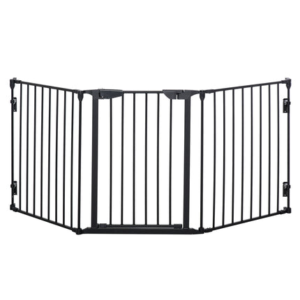 3-Panel Metal Pet Gate Playpen with Automatic Close Door for Dogs - Black