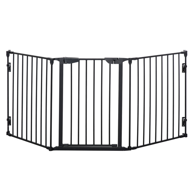 3-Panel Metal Pet Gate Playpen with Automatic Close Door for Dogs - Black