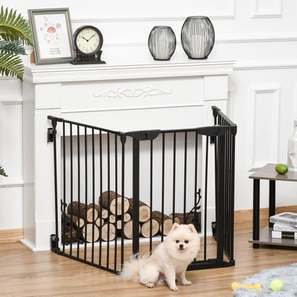 3-Panel Metal Pet Gate Playpen with Automatic Close Door for Dogs - Black