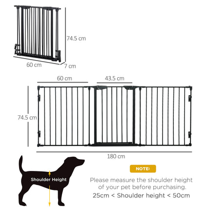 3-Panel Metal Pet Gate Playpen with Automatic Close Door for Dogs - Black