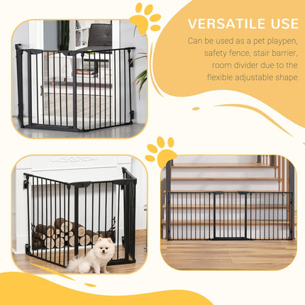 3-Panel Metal Pet Gate Playpen with Automatic Close Door for Dogs - Black