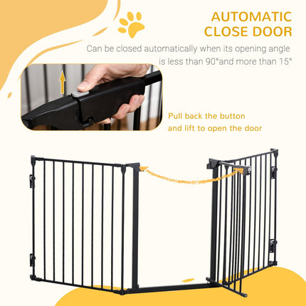 3-Panel Metal Pet Gate Playpen with Automatic Close Door for Dogs - Black