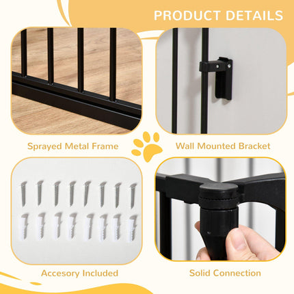 3-Panel Metal Pet Gate Playpen with Automatic Close Door for Dogs - Black